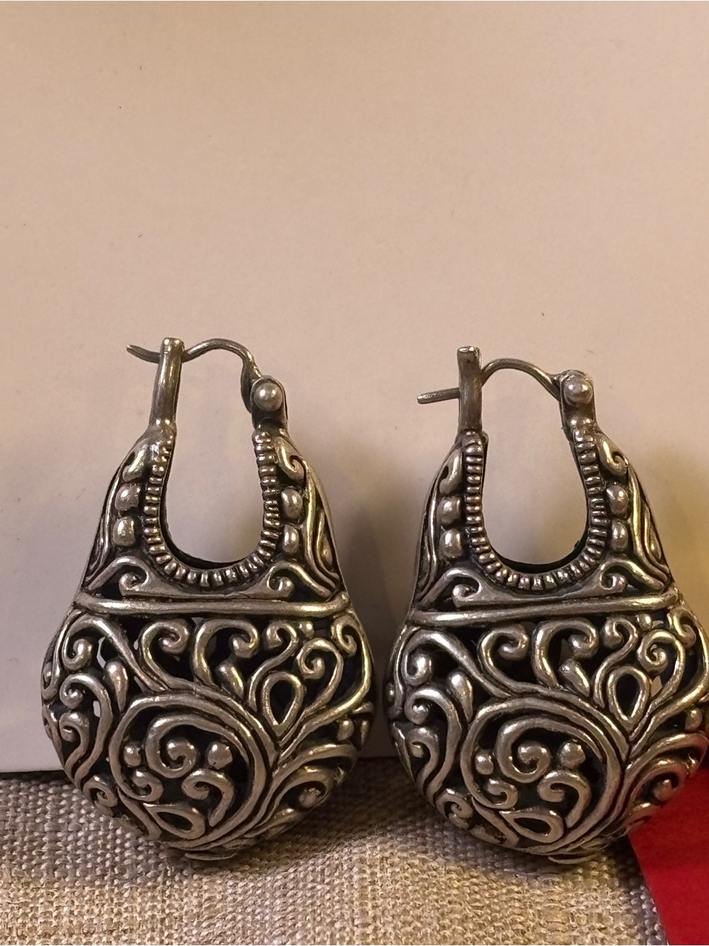 Intricate Sterling silver Filigree Hoop Earrings